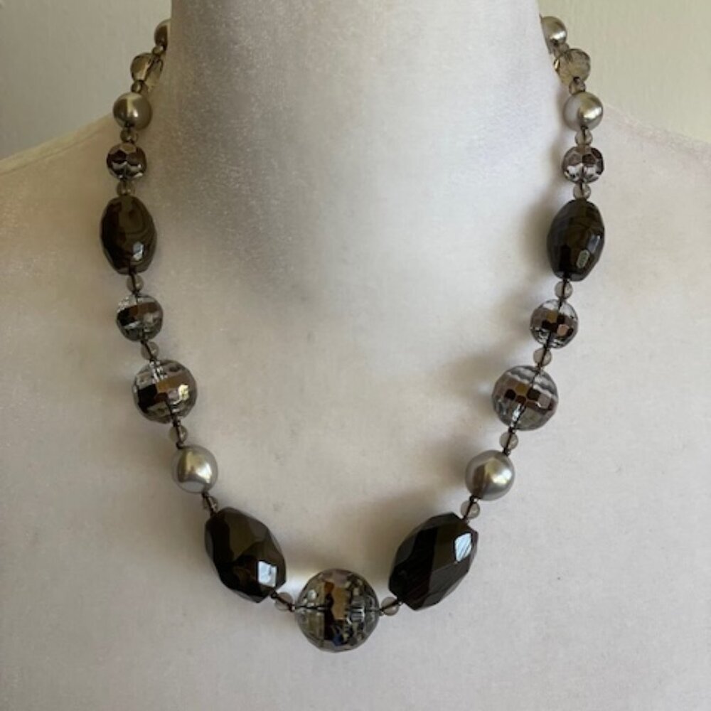 TALBOTS Smoky Gray Silver Beaded 19" Necklace